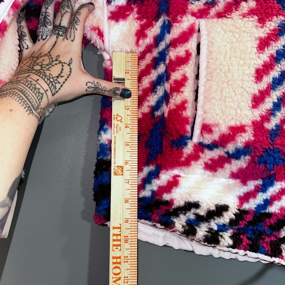 SO XXL Oversized Sherpa Fleece Pullover Plaid Zip High Neck Cozy Jacket - Picture 11 of 11